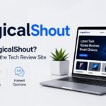 LogicalShout tech review site shown on a laptop with technology review elements