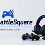 PlayBattleSquare gaming blog featured image with a game controller, headset, and gaming laptop