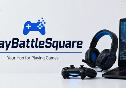 PlayBattleSquare gaming blog featured image with a game controller, headset, and gaming laptop