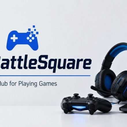 PlayBattleSquare gaming blog featured image with a game controller, headset, and gaming laptop
