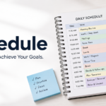 A clean daily schedule planner with time blocks and a simple task checklist.