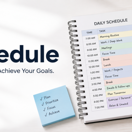 A clean daily schedule planner with time blocks and a simple task checklist.