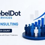 RebelDot IT services and consulting illustration showing customers, analytics, and business technology