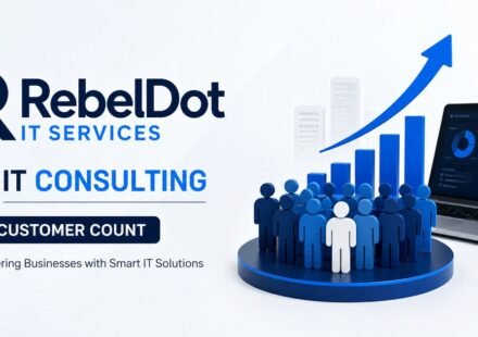 RebelDot IT services and consulting illustration showing customers, analytics, and business technology