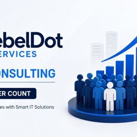 RebelDot IT services and consulting illustration showing customers, analytics, and business technology