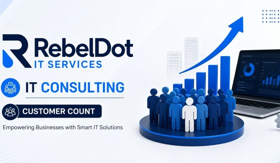 RebelDot IT services and consulting illustration showing customers, analytics, and business technology