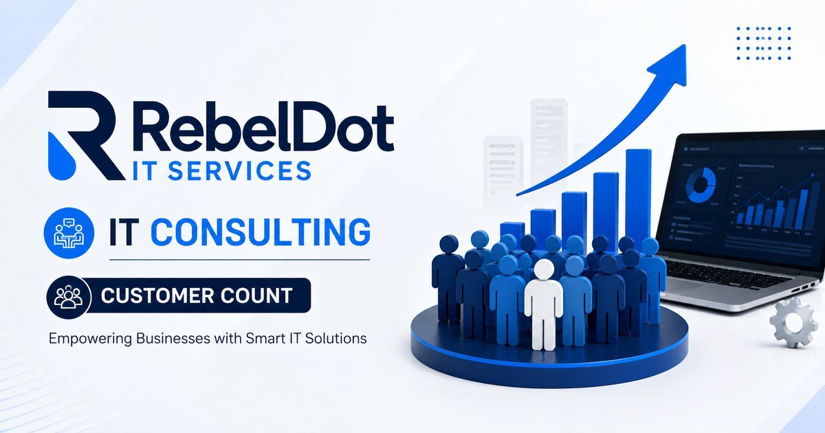 RebelDot IT services and consulting illustration showing customers, analytics, and business technology